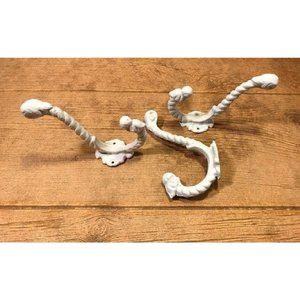 Three (3) White Cast Iron Rope Wall Hooks 7" long Set of Three (3) 0170-01209